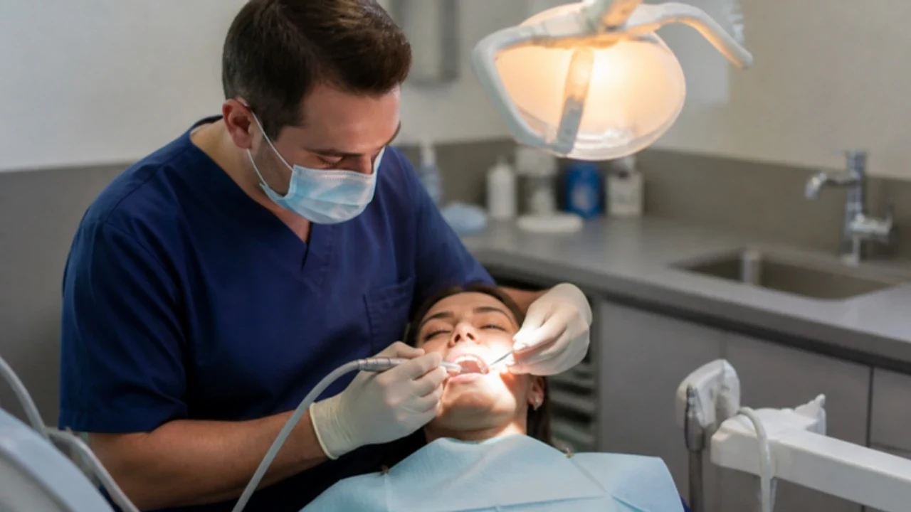 Dentista realizando tratamento de canal em paciente